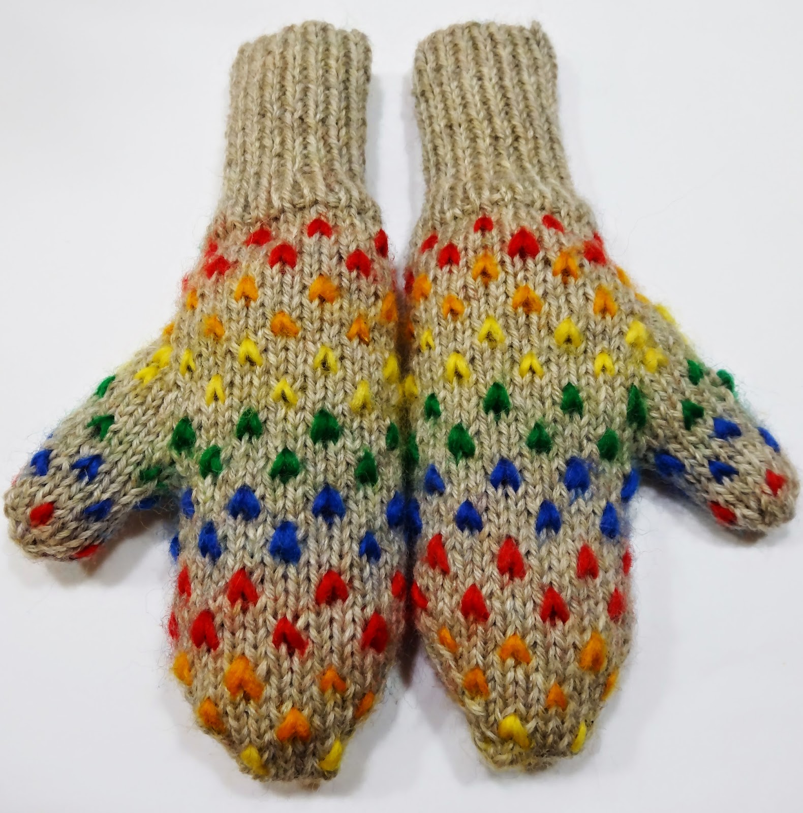 ...Knitting Up A Storm FO Rainbow Thrummed Mittens