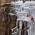 A man climbs a wall of ice in the city of Liberec, Czech Republic