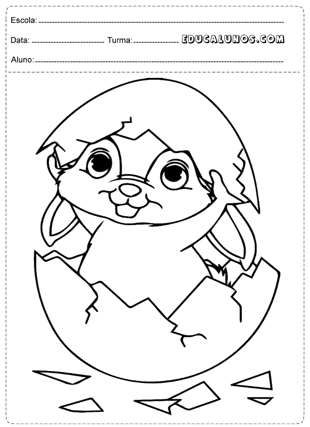 Coelhinho saindo do ovo para colorir
