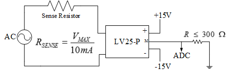 3: The LEM LV 25-P voltage transducer schematic.