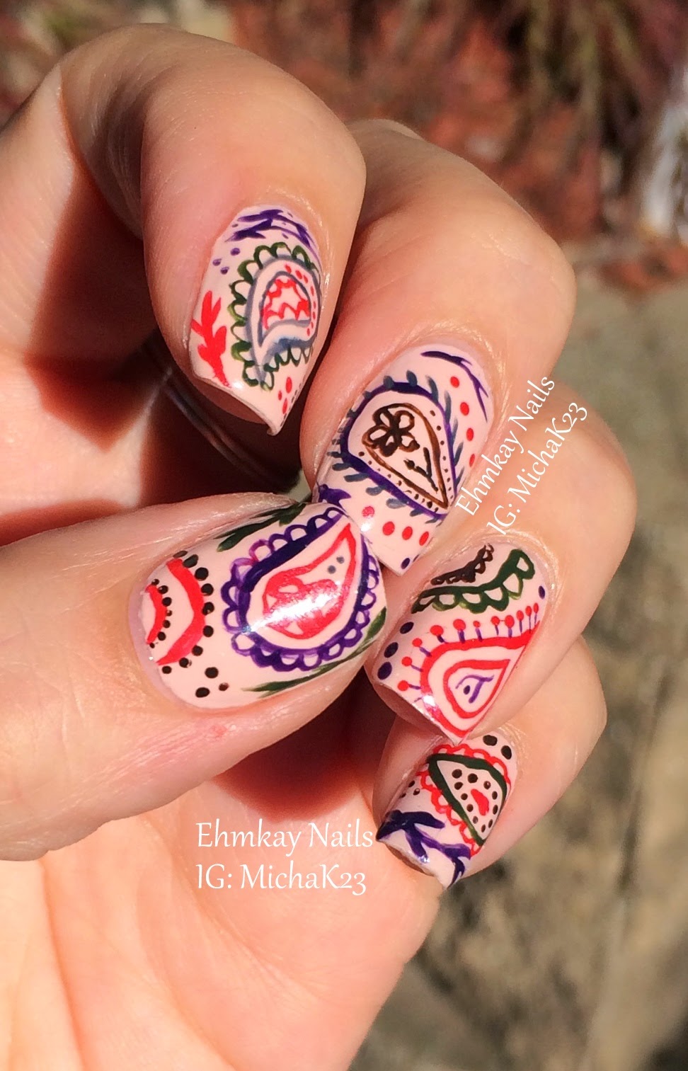 ehmkay nails Handpainted Paisley Nail Art with Jessica Autumn in New