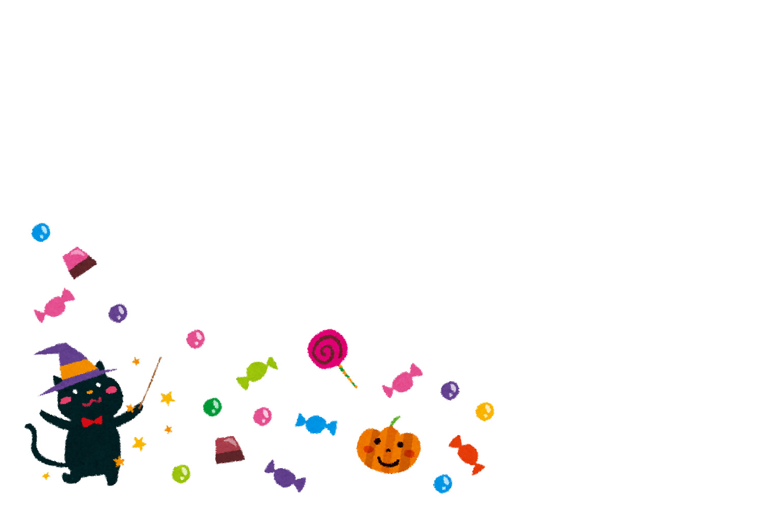 無料イラスト かわいいフリー素材集 季節のはがきのテンプレート １０月 ハロウィンと黒猫とお菓子
