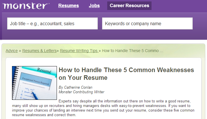 Sample resume strengths and weaknesses