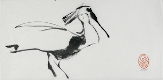 The centre blog article illustration of Sumi-e painting of crane.