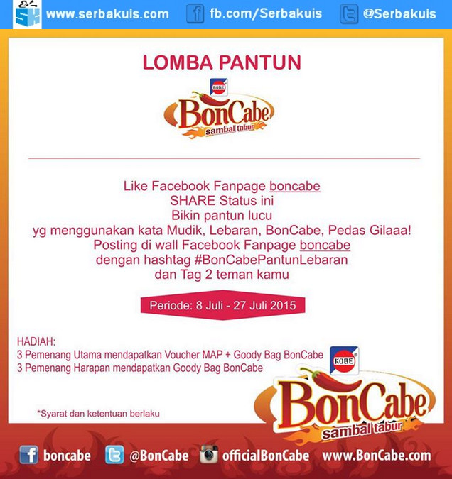 Kontes BonCabe Pantun Lebaran Berhadiah Voucher MAP & Goodie Bag Kontes BonCabe Pantun Lebaran Berhadiah Voucher MAP & Goodie Bag