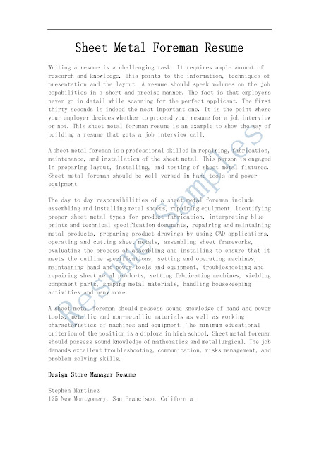 sheet metal resumes