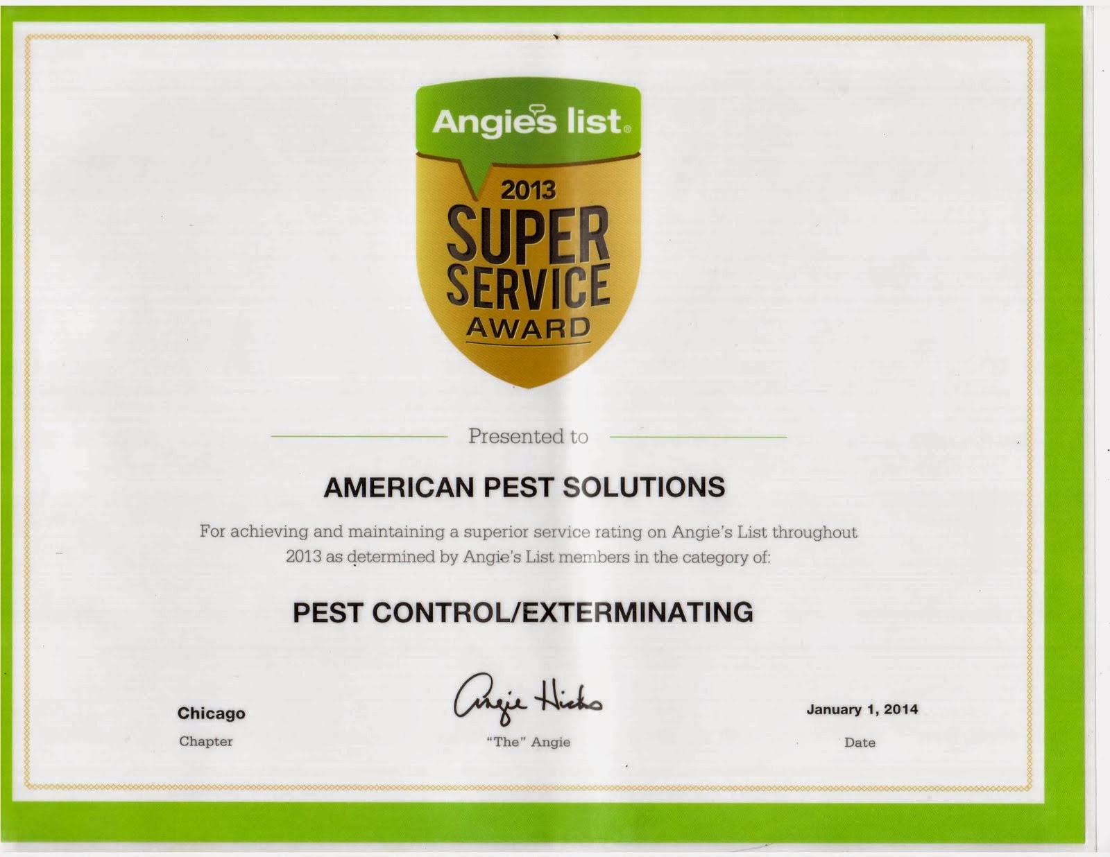 2013 Angie's List Super Service Award