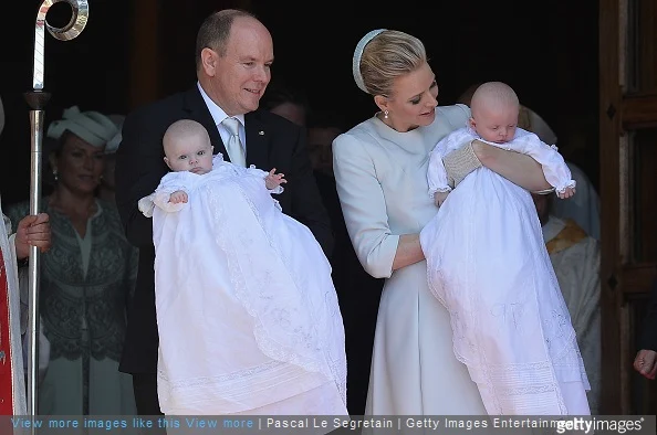 Prince Albert II of Monaco, Princess Gabriella of Monaco, Prince Jacques of Monaco and Princess Charlene of Monaco attend The Baptism Of The Princely Children at The Monaco Cathedral