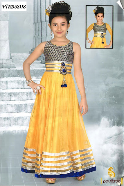 Yellow color net baby girls anarkali dress for wedding wear New Year 2016 online shopping at pavitraa.in