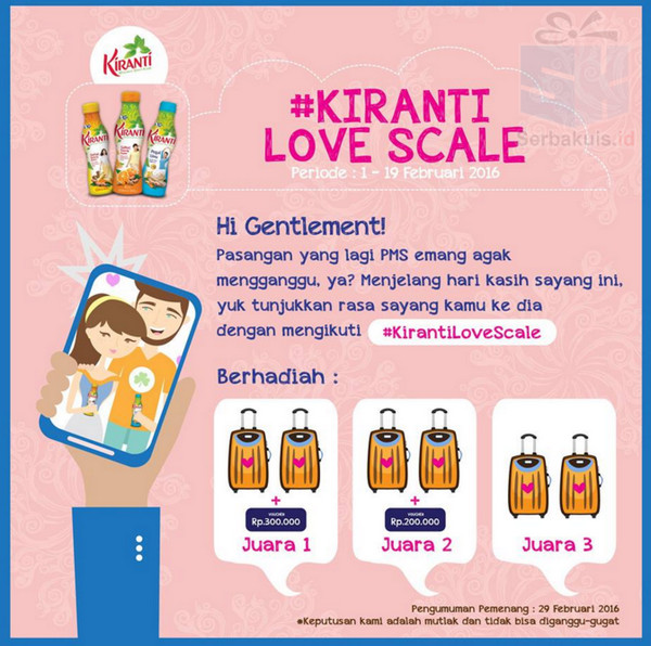 Kontes Kiranti Love Scale Berhadiah Voucher & Koper Couple Kontes Kiranti Love Scale Berhadiah Voucher & Koper Couple