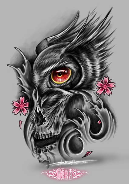 Colorful crow tattoo design