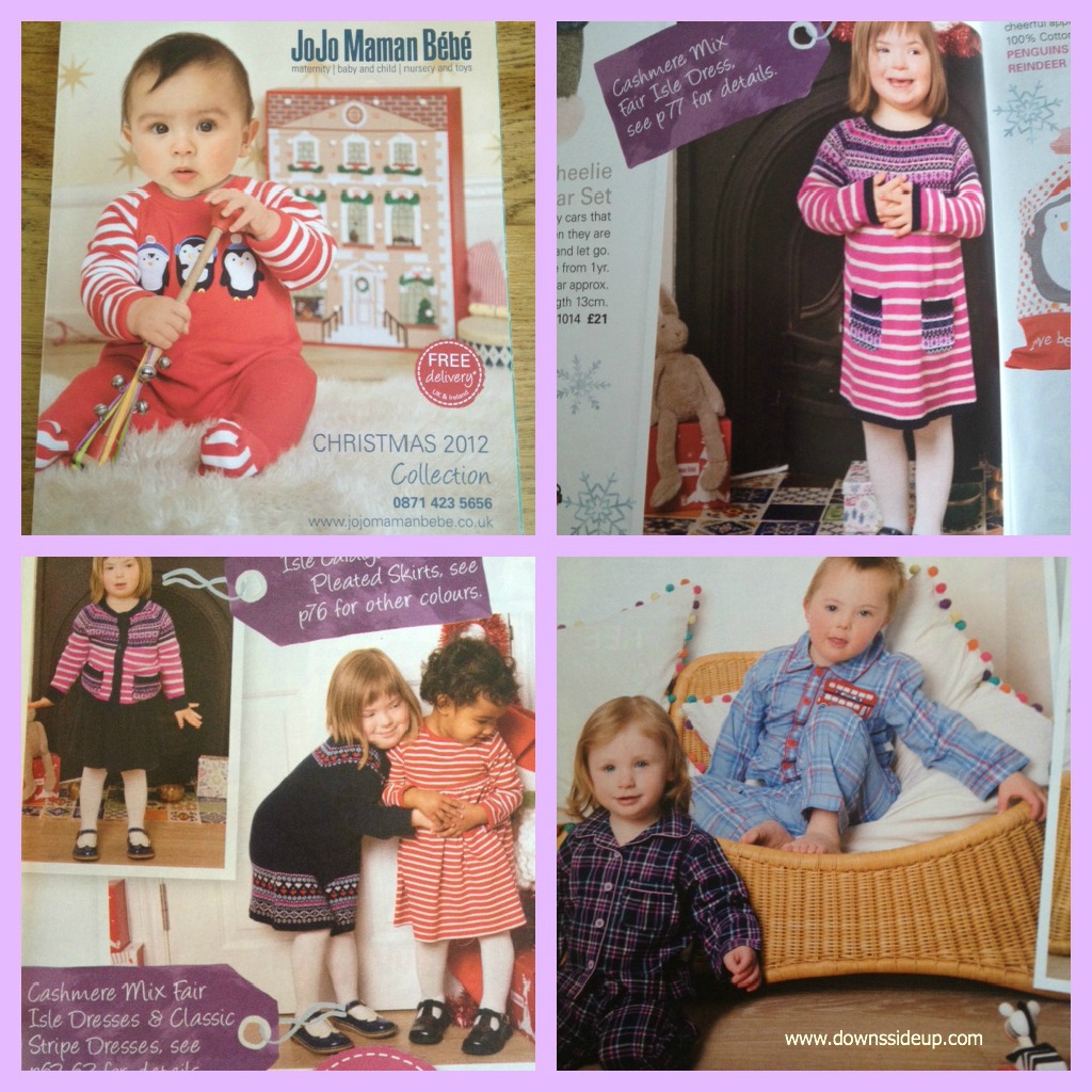 Downs Side Up Jojo Maman Bebe Xmas Catalogue Models with Down's Syndrome