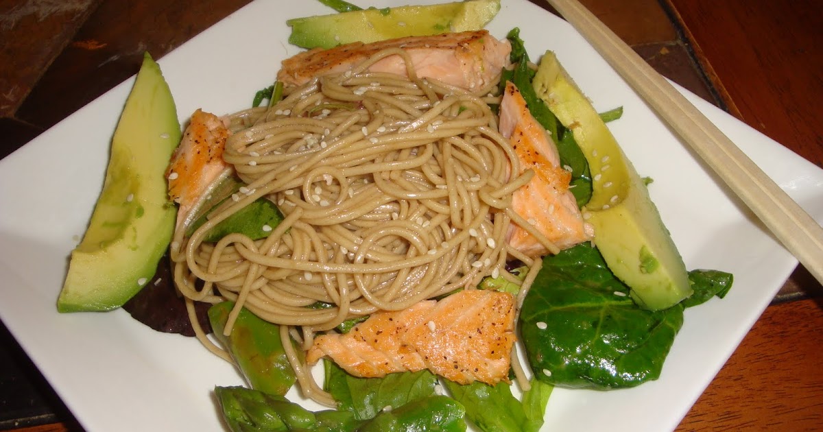and then I put an egg on it. Soba Noodle Salad with Salmon and Asparagus