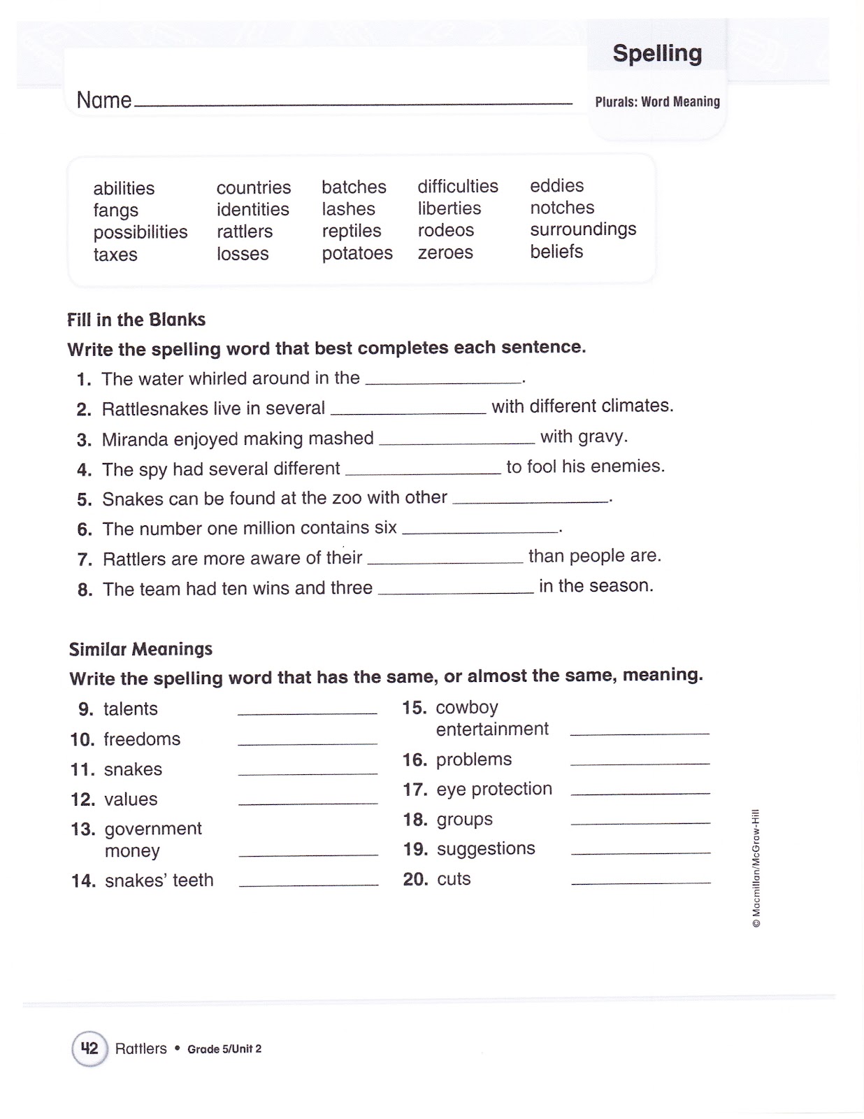 Worksheet 5th Grade Vocabulary Words And Definitions dr garretts 5th grade class spelling and vocabulary lists week 7 plurals word meaning