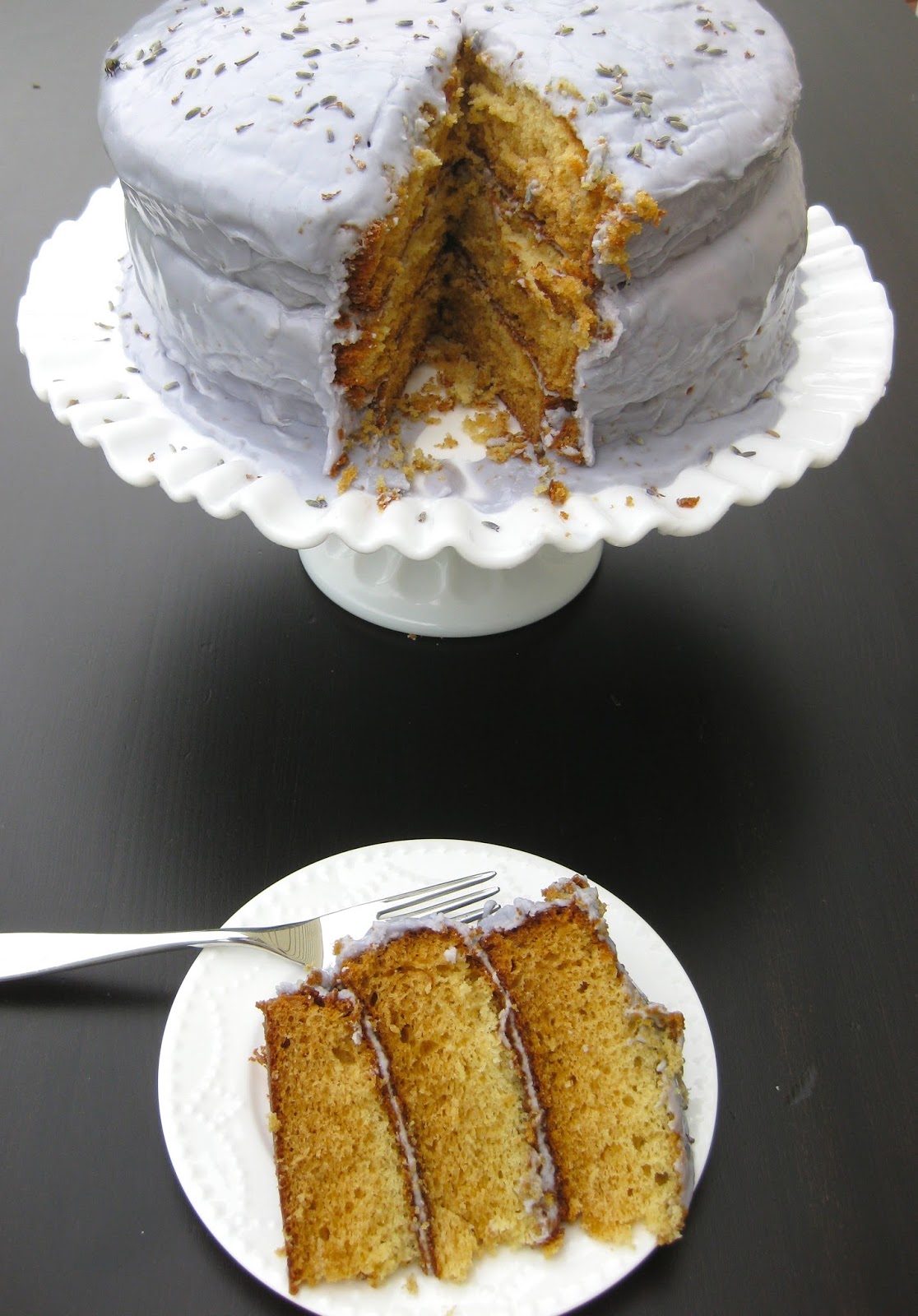 Stew or a Story Amaretto Cake with Lavender Icing