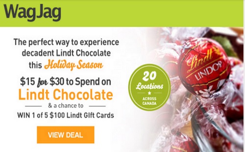 Wagjag Lindt Chocolate $15 For $30 + Contest Entry To Win $100 Gift Card