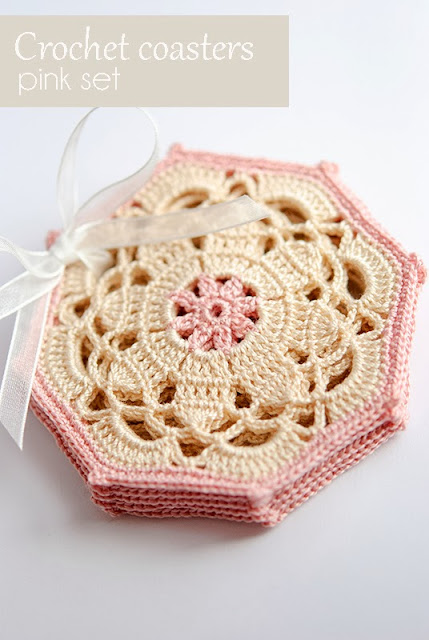 Crochet coasters pink set by Anabelia