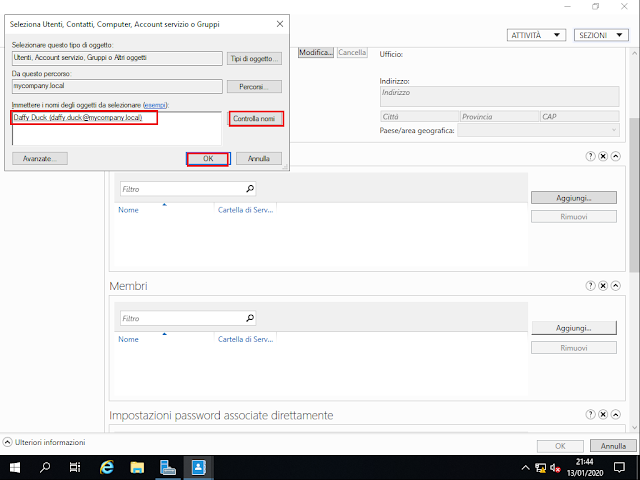 Windows Server 2019, Seleziona Utenti, Contatti, Computer, Account servizio o Gruppi Windows Server 2019, Seleziona Utenti, Contatti, Computer, Account servizio o Gruppi