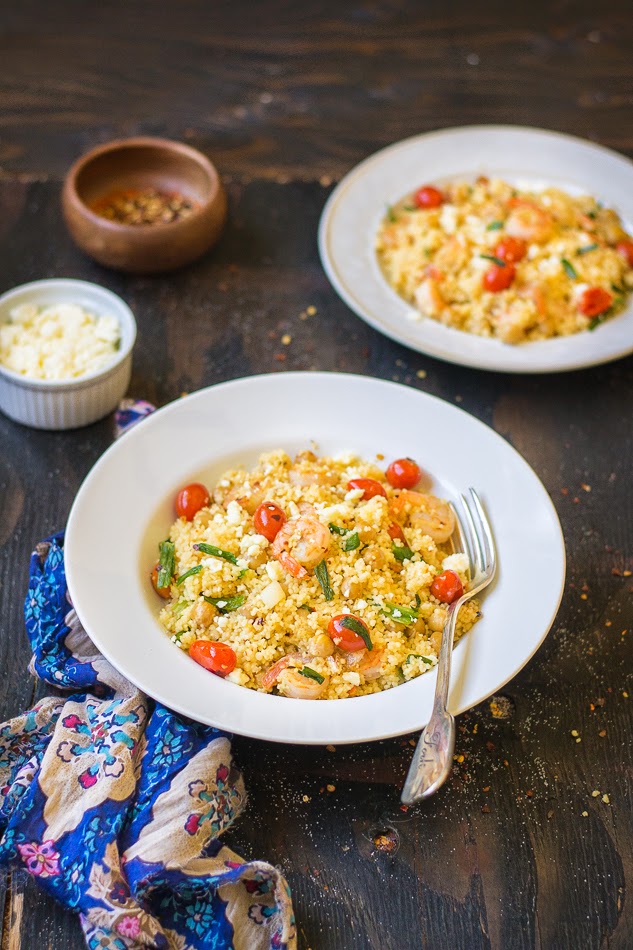 Mix and Stir Couscous with Shrimp and Feta cheese