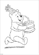coloriage winnie l'ourson avec un gateau d'anniversaire
