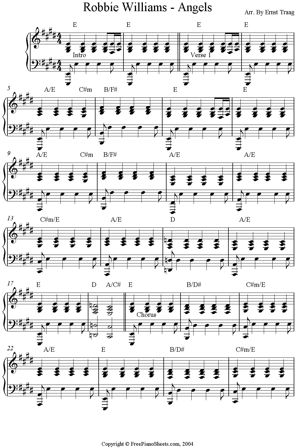 Robbie Williams - Angels | Partituras de piano | Sheet music for piano