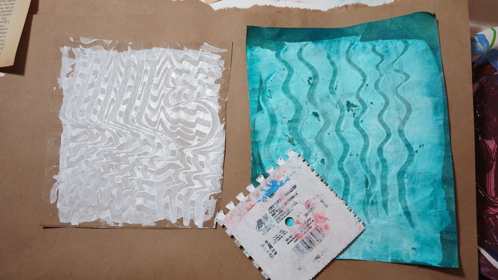 Collage art of Laura LeinSvencner Altering Found papers with Gesso