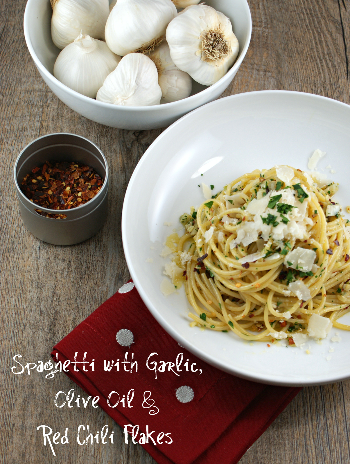 Authentic Suburban Gourmet Spaghetti with Garlic, Olive Oil & Red