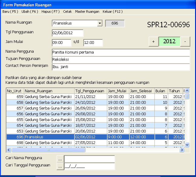 Form Pemakaian / Peminjaman Ruangan