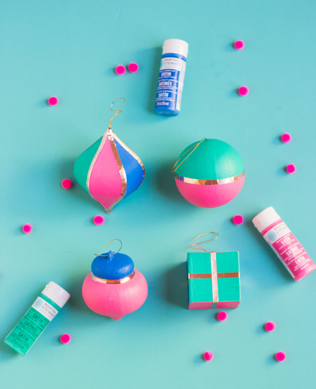 DIY painted paper mache Christmas ornaments with copper trim DIY painted paper mache Christmas ornaments with copper trim