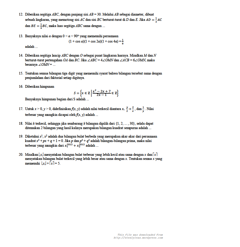 Download Soal Olimpiade Matematika Sma Tahun 2013