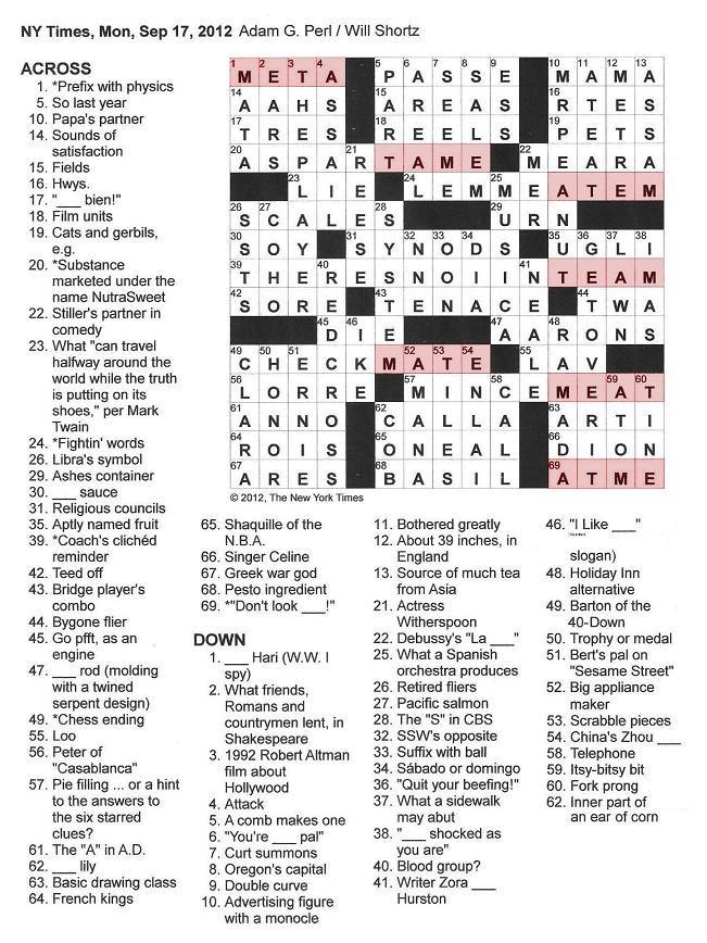 Friday 7/7/2017 — nytimes crossword no. 0602 The New York Times Crossword in Gothic: 09.17.12 — Monday Meat