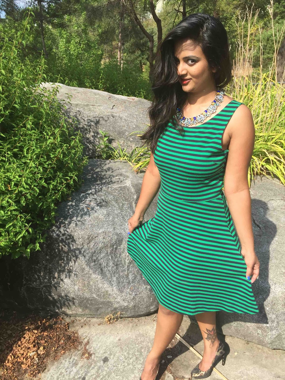 Striped dress, green stripes dress, Happiness Boutique review, Ananya Tales, Ananya KIran 