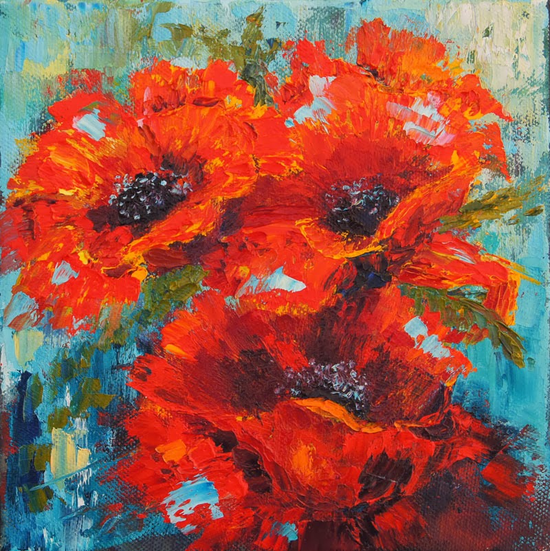 Marion's Floral Art Blog Poppy Trio Palette knife painting in oils