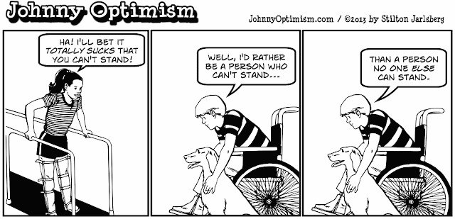 johnnyoptimism, johnny optimism, medical humor, sick humor, doctor humor, wheelchair, boy and his dog, brace girl, physical therapy, polio, leg braces