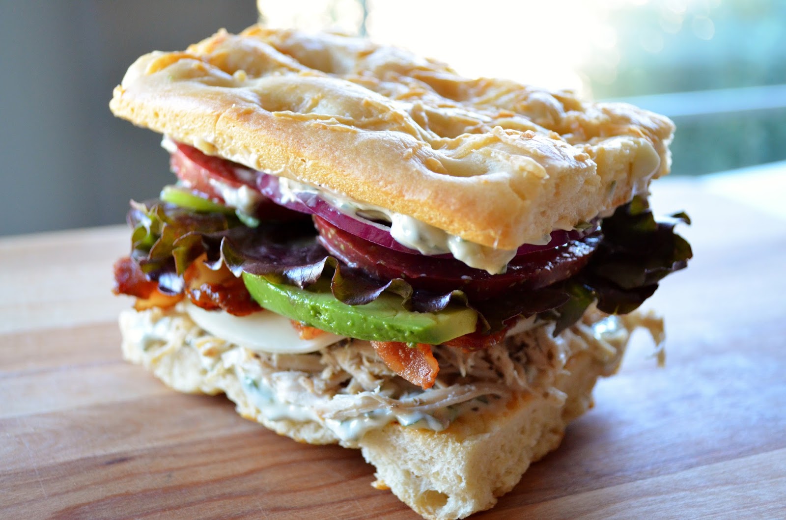 Basil Turkey, Bacon and Avocado Focaccia Sandwich