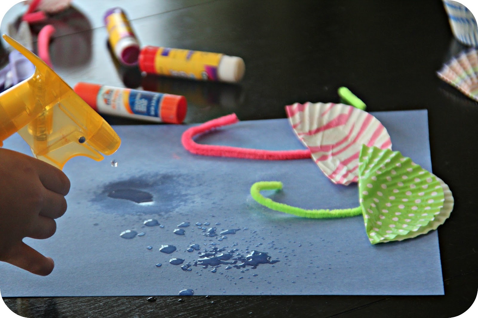 Blue Skies Ahead Cupcake Liner Umbrella Craft...and Healthy "Mud Dip
