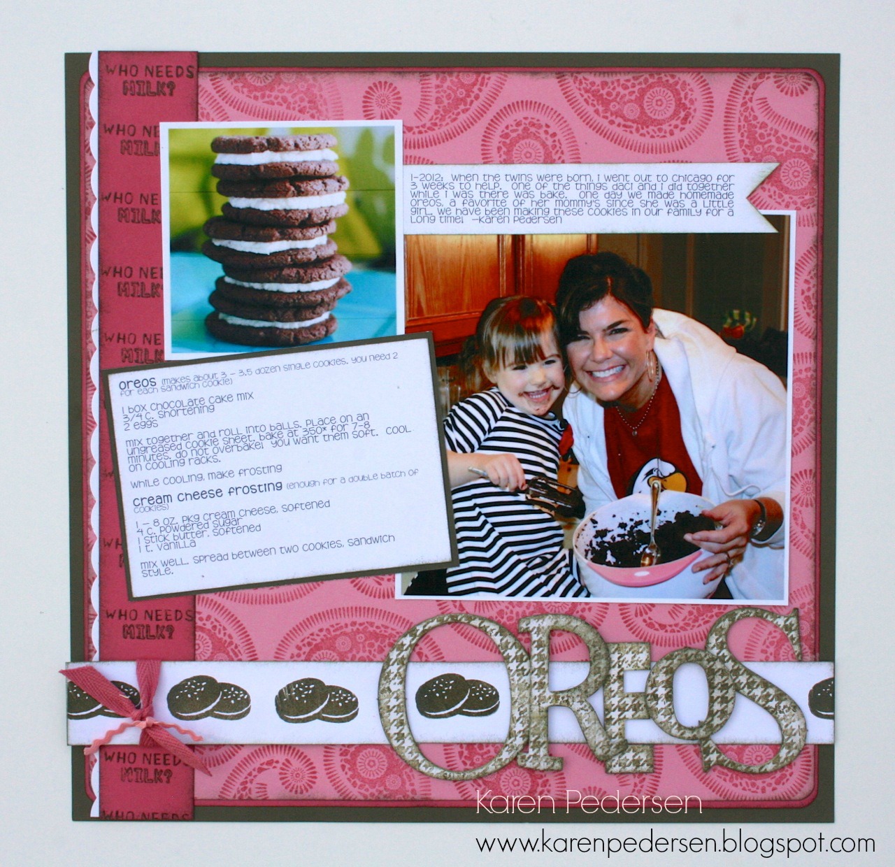 Karen Pedersen Oreo Cookie Layout with the August Stamp of the Month...and a NEW Grandbaby!