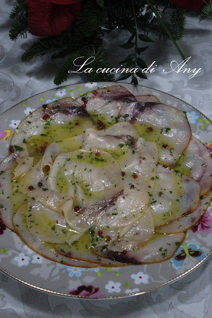 Carpaccio di spada affumicato marinato all'arancia - Carpaccio de peste spada afumat marinat in suc de portocale