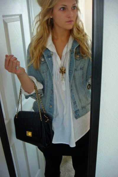 black skirt and jean jacket