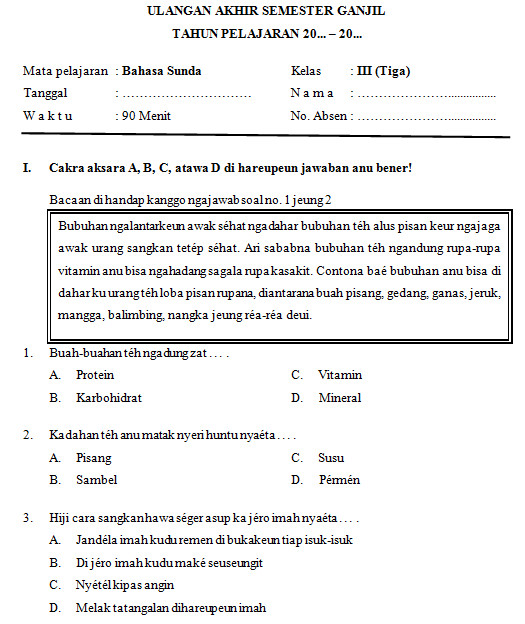 Soal Ukk Kls 3 Semester 2 Bhs Jawa