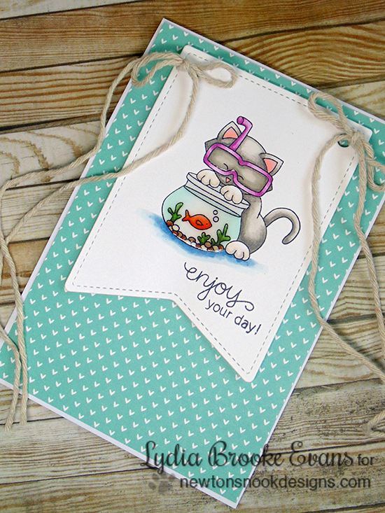 Kitty fishbowl card by Lydia Brooke using Newton's Summer Vacation Cat Stamp set by Newton's Nook Designs