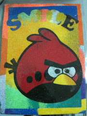 angry bird with colourful sand