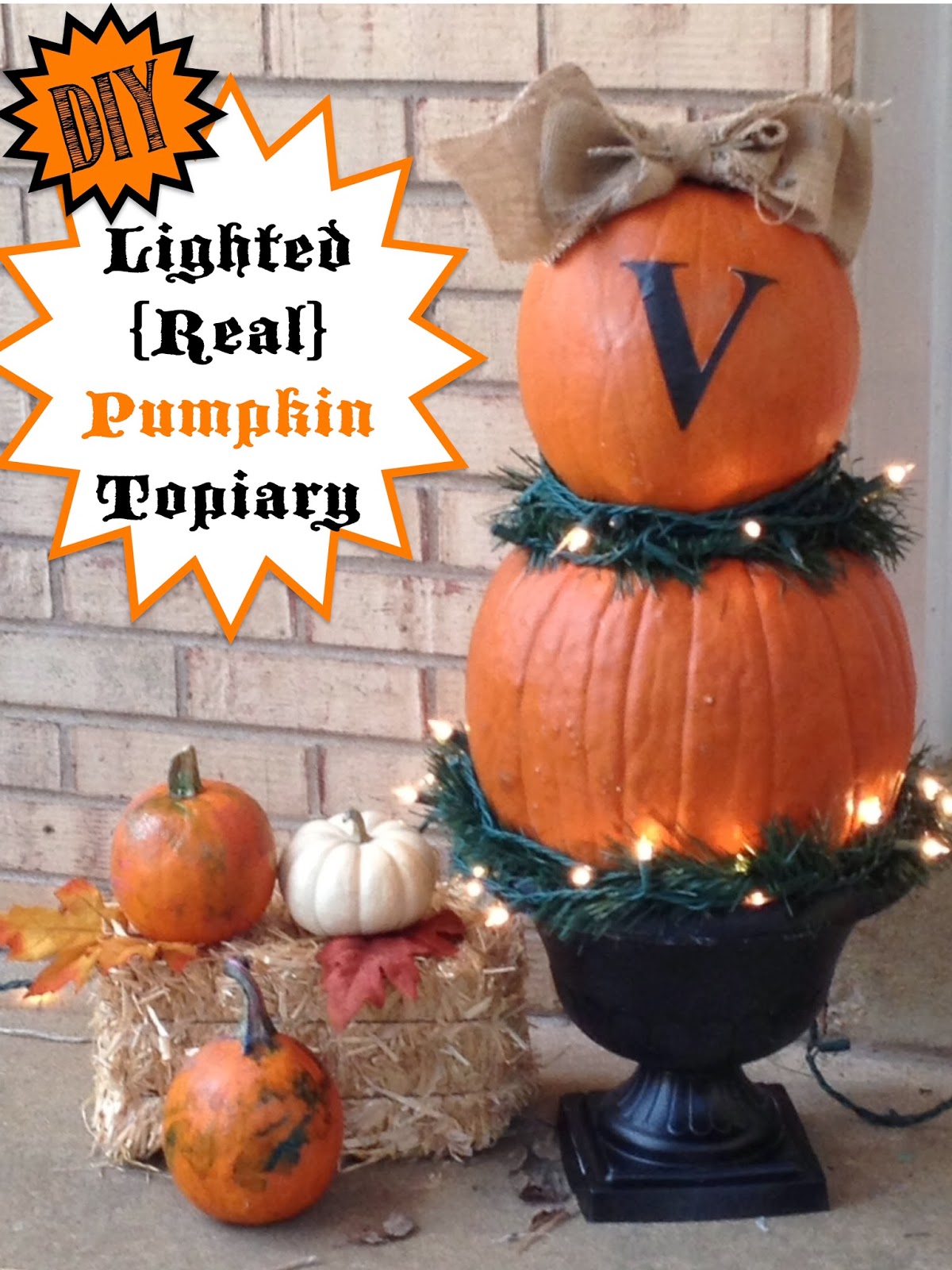 Two It Yourself How to Make a {Real, Lighted} Pumpkin Topiary
