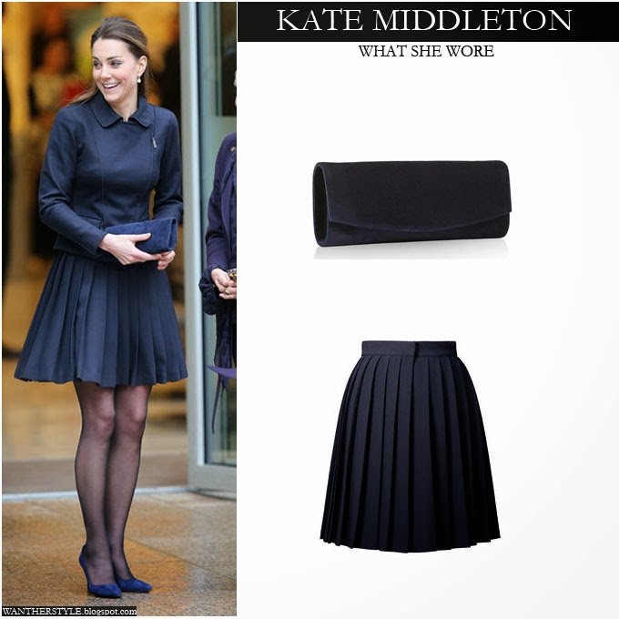 WHAT SHE WORE: Kate Middleton in blue jacket, blue pleat mini skirt, blue  suede pumps with blue suede clutch in London on November 20 ~ I want her  style - What celebrities