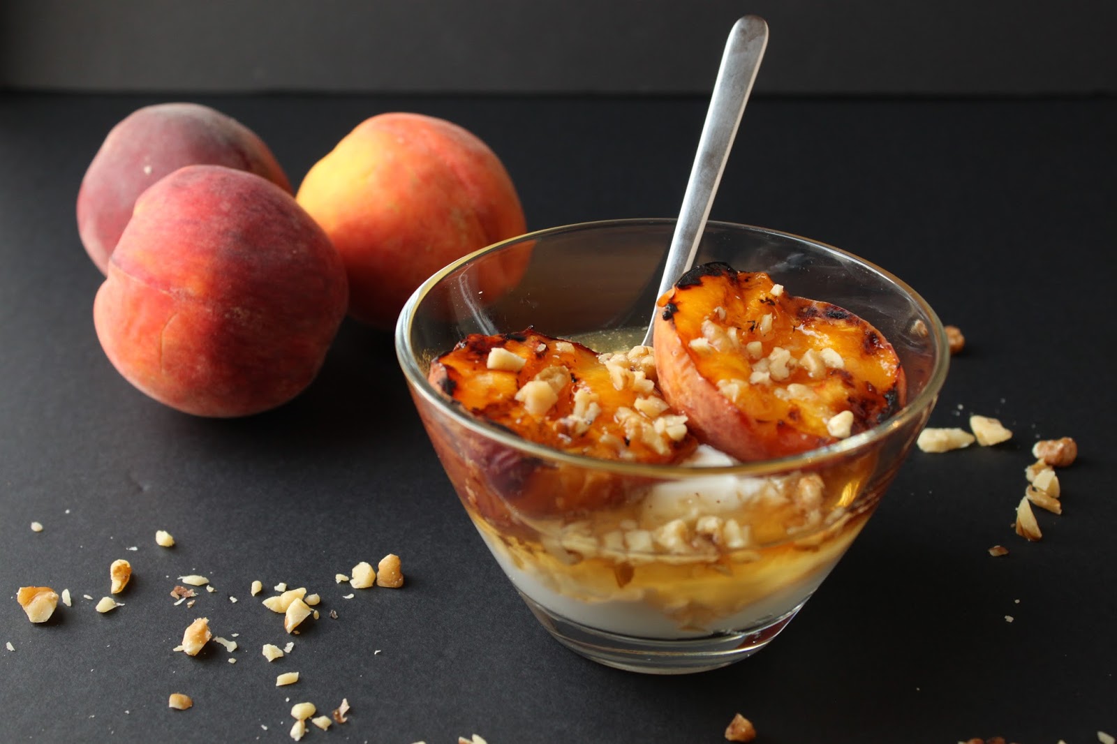 Grilled Peaches with Greek Yogurt, Honey and Walnuts SummerDesserts