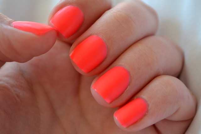 bright neon coral nail polish color