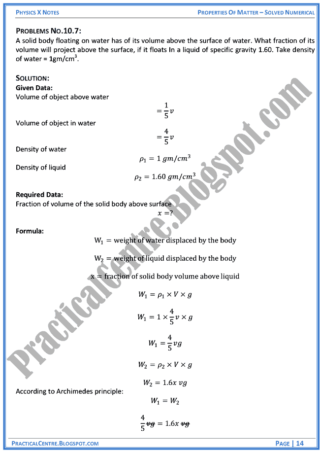 Properties Of Mater - Solved Numerical -Examples & Problems - Physics X