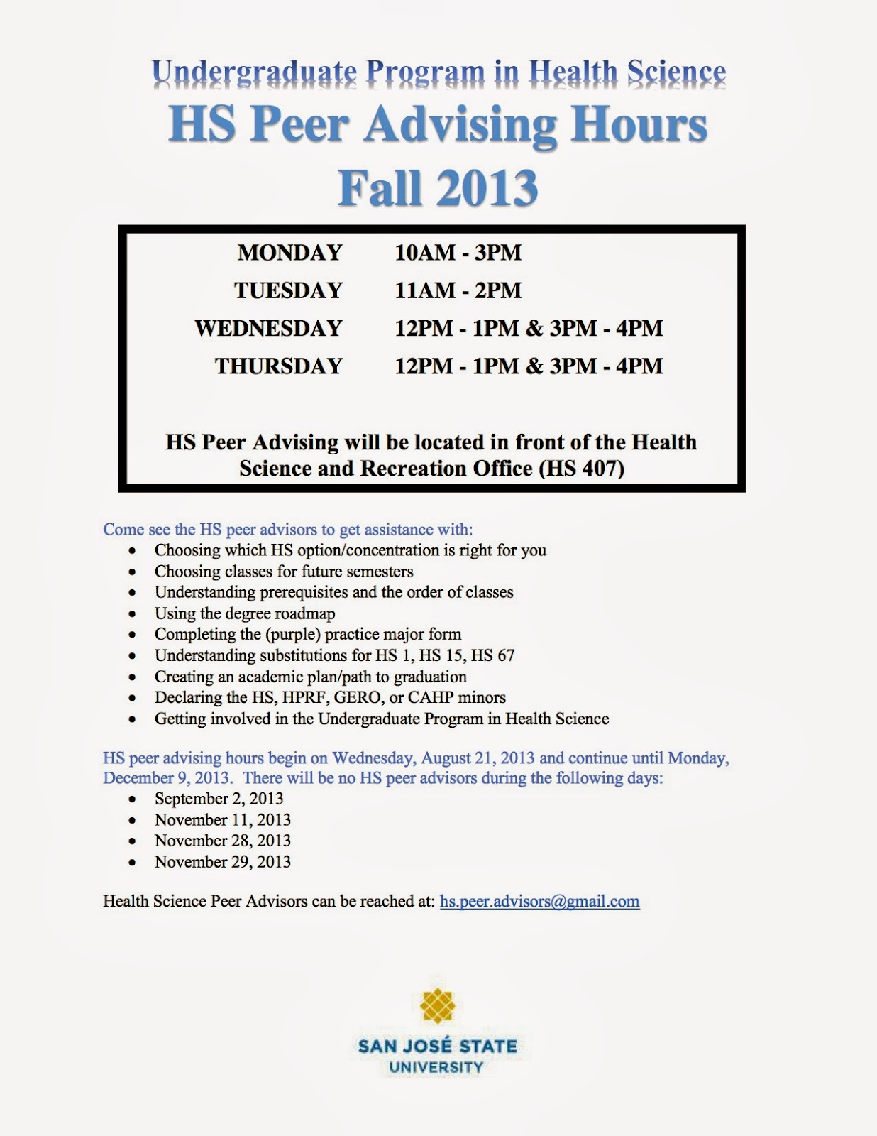 sjsu health science advising health science peer advising schedule sjsu major form