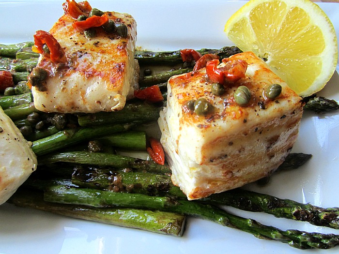 Spring Halibut w/ Lemon, Caper & Anchovy Butter Sauce