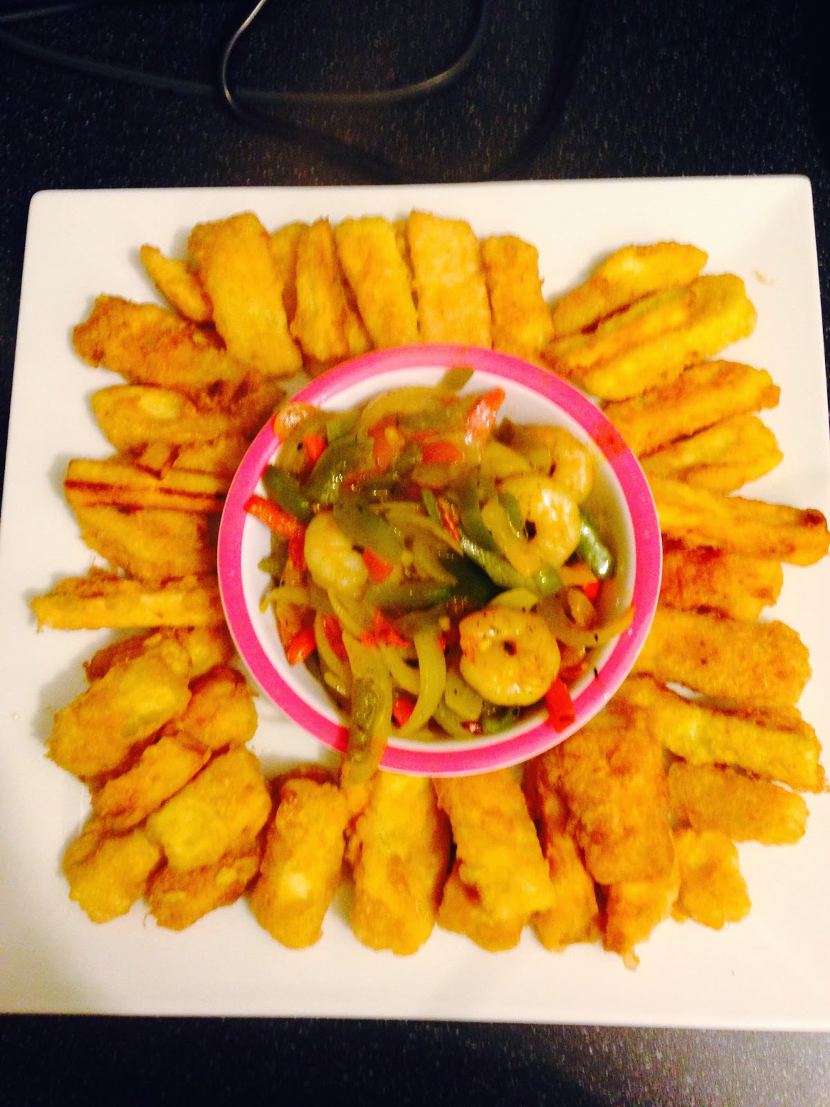 Homemade Yamarita with mixed pepper & king prawn sauce(Nigerian Ata din ...